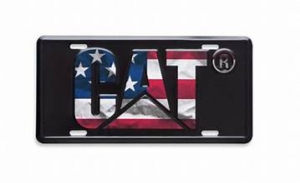 Primary image for the CAT American Flag themed license plate, donated by Thompson Tractor, Value $34 Auction Item