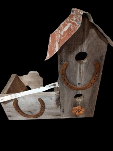 Primary image for the Adorable Wooden bird house with tin roof. Donated by D&J Nursery, Value $30 Auction Item