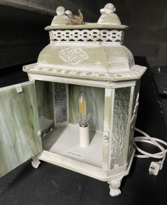 Secondary image for the Decorative Electric Tabletop Lamp With Stained Glass Sides Auction Item