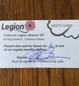 Primary image for the 2 Colborne Legion, Branch 187 Dinners  Auction Item